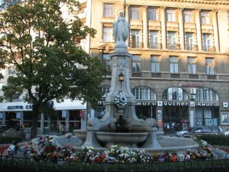 Fountain with sculpture of Virgin Mary in Lviv